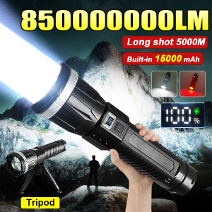850000000LM Most Powerful LED Flashlights Ultra Bright Long Range 5000M Torch Light Zoomable Portable Lamp With Bracket Light