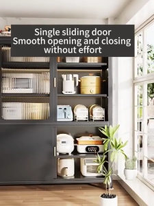 LOADNIX Kitchen Storage Cabinet with Sliding Doors Adjustable Shelf Multi Layer Pantry Cabinet Large Capacity Organizer for Dishes Pots Appliances