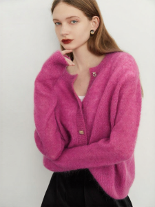 D-PLAY | Áo Sweater Pha Len Mohair Mềm Màu Hồng Đẹp