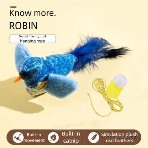 Interactive Cat Toy Electric Simulation Bird With Chirping Sound Flapping Wings Plush Chew Bite Toy For Kittens Cats Pet Supplie