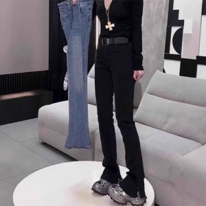 High Waist Elastic Black Straight Leg Horse Hoof Pants Womens plus Size Slimming Micro Flared Jeans Autumn New Style