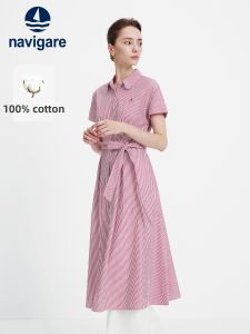 Navigare | Pink Stripe Cotton Summer Dress Short Sleeves
