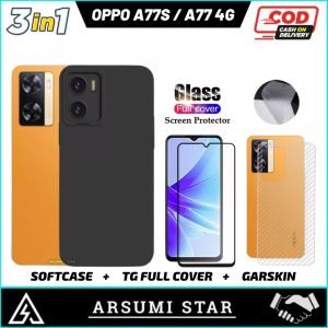 Promo Paket Murah 3in1 Case OPPO A77S / A77 4G / A77 5G / A78 4G / A78 5G Protect Camera Softcase Slim Black Matte Case Liquit + Tg Anti Gores Ceramic Matte Anti Spy + Garskin Carbon 3D