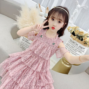 Princess Style Girls Dress Korean Style Summer Clothes for 7 Year Old Children Little Girl Cute Lace Skirt Cake Skirt