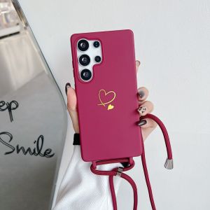 Love Lanyard Case For Samsung Galaxy S26 Ultra S25 FE S21 S22 S23 S24 Plus Shockproof Candy Crossbody Neck Cord Strap Soft Cover