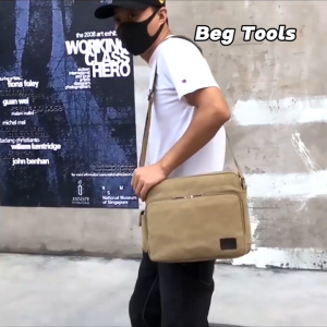 Ready Stock!! Retro Vintage Fashion Thick CanvasTool Bag Multiple Compartment Men Sling Bag Shoulder Bag Kettle Bag