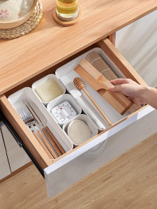 Desktop Organizer Drawer Storage Box Built-In Dividers Office Supplies Jewelry Cutlery Sorting Box Rectangular PP Material