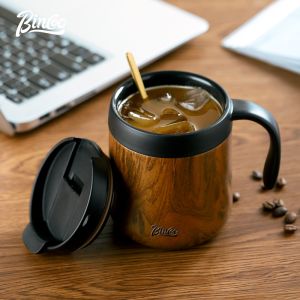 BINCOO Wood Grain Coffee Mug with Lid Stainless Steel Coffee Cup Vacuum Insulated Tumbler with Handle Premium Thermal Travel Coffee Mug gift 350ML/500ML