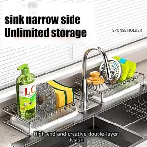 Soap Rack Kitchen Bathroom Sink Shelf W Drainage Tray Rust-resistant Saver Basket For Kitchen Bathroom Accessory