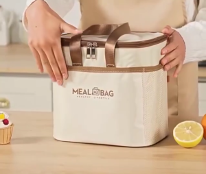 JS SHOP Thermal Lunch Bag Waterproof Oxford Cloth Bento Carrier Handheld Thick Aluminum Foil Warm Meal Bag
