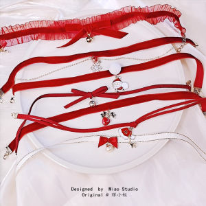 Red Bell Pearl Necklace Womens Clavicle Chain Butterfly Knot Choker Sweet Match New Year Fashion Jewelry Accessory