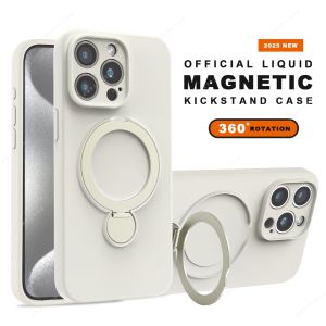 szhaiyu | For Magsafe Stand Phone Cover For iPhone 16 15 14 13 Pro Max 16E 17E Liquid Silicone Magnetic Charge Holder Protector Soft Cover