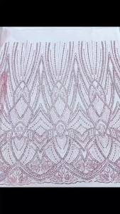 Vải Ren Đính Hạt Cao Cấp Màu Hồng Phong Cách Pháp Nigeria Chất Liệu Sequin Châu Phi 5 Thước Chất Lượng Cao Dùng Cho Váy Cưới Chú Rể