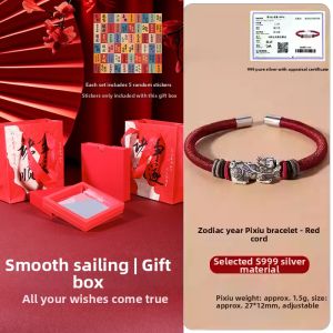 KELANXI | Adjustable Pixiu Silver Bracelet Red String