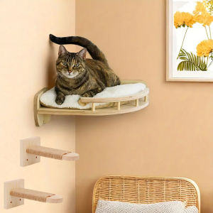 Cat Wall Shelves - 2 Steps Scratch Post & Hammock Bed Climbing Shelf for Indoor Cats Playing Climbing Tree Tower Accessories