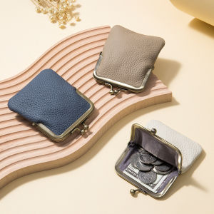 Genuine Leather Coin Purse Mini Small Portable Storage Coin Card Lipstick Clip
