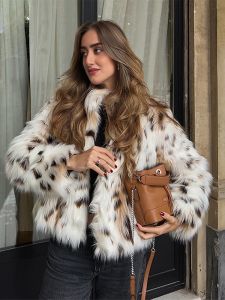 Autumn Winter Leopard Faux Fur Jacket Coat Women Short Plush Stand Collar Panelled Jacket Female Warm Stylish Outerwears Lady