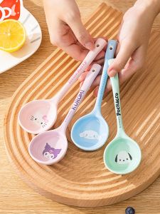 Charming Long-Handled Spoons Cute Cartoon Girl Heart Home Dining Utensils Soup Spoons Funny Ceramic Soup Ladle for Everyone