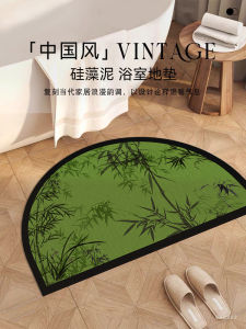 New Chinese Style Bathroom Mat Green Anti-Slip Toilet Carpet Arch Hand Washing Room Diatom Mud Absorbent Foot Pad Home Use