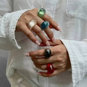 IngeSight.Z Bohemia Transparent Multicolour Resin Ring for Women Punk Exaggerate Geometric Chunky Ring Daily Jewelry Accessories
