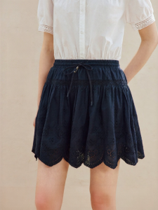 INMAN | Ballet Style Lace and Embroidery Cotton Half Skirt Elastic Waist