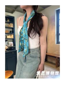 Khăn Choàng Lụa Thủ Công Van Gogh Họa Tiết Hoa Mận Dài Thắt Nơ Phụ Kiện Thời Trang Cho Nữ Khăn Choàng Lụa Thắt Lưng Thắt Nơ Thắt Tóc