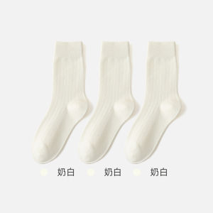 Tất Cotton Màu Xám Cho Nữ Dài Đến Bắp Chân Thấm Hút Mồ Hôi Không Có Đường May Thoáng Khí Chống Mùi Mùa Xuân Thu