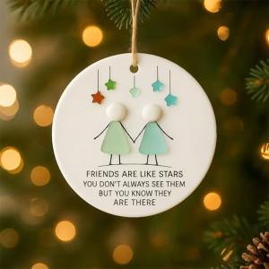 Heart-Shaped Sea Glass Friendship Ornament True Friend Christmas Home Decor Pendant Unique Gift for Special Friends