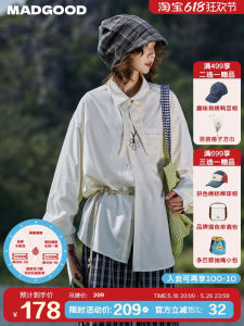 Madgood Oversized Shirt Street Style Polyester Fiber Detachable Point Collar Worksite Fashion Spring Autumn Anti-Wrinkle Long Sleeve