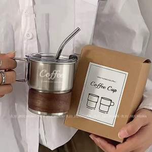 [Gift Set]Stylish 304 Stainless Steel Coffee Latte Tea Mug Cup Anti Scald Holder With Handle