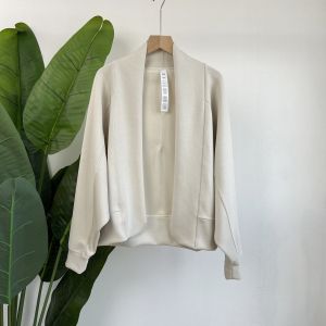 Womens Yoga Outerwear Soft Sand Wash Air Layer Comfortable Bare Sensation Loose Long Sleeve Wrap Shoulder Cardigan Top