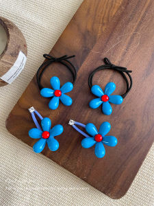 Korean Style Blue Flower Hair Ties And Hair Clips Womens New 2025 Fashion Hair Accessories Versatile Hair Bands And Hairpins