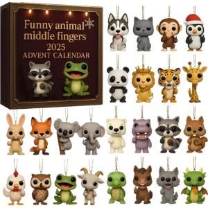 Funny Animals Advent Calendar Christmas Countdown Decor with Blind Box Acrylic Ornaments Humorous Xmas Tree Hanging