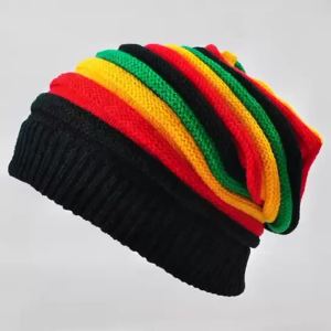 Men Women Colorful Rainbow Stripe Printed Beanie Cap Winter Warm Knitted Hat Jamaican Bob Rasta Caribbean Reggae Baggy Beret Cap