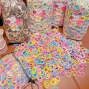 ED - FREE POUCH - 300PCS KUNCIRAN IKAT RAMBUT ANAK WARNA WARNI ELASTIS / AKSESORIS RAMBUT FASHION KOREA