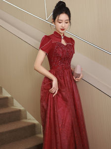 Váy Cưới Phong Cách Trung Hoa Cổ Điển Cho Nữ Váy Cưới Đỏ Váy Cưới Dài Tay Ngắn Đính Ngọc Trai Váy Cưới Thanh Lịch