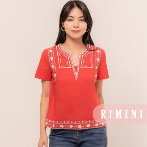 RIMINI - Atasan Bluss Wanita Katun Premium  Embroidery  Lengan Pendek Size S-XL - Danita Top 7151