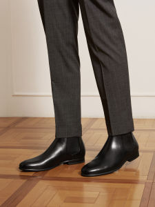 Handmade Leather Chelsea Boots Mens One-Touch High-Top Shoes British Retro Short Boots Winter Youth Flat Heel round Toe Boots