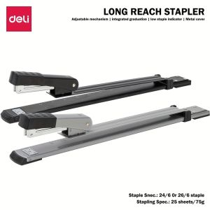 Heavy-Duty Long Arm Book Stapler - 25-Sheet Capacity 12-Inch Depth Precision Scale Metal Body Durable for Office/Magazines