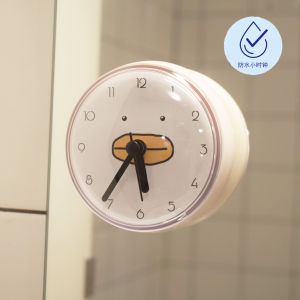 Bathroom Kitchen Fridge Magnet Waterproof Fogproof Suction Cup Clock Cartoon Wall Sticker round Shape Modern Simple Style PVC Material