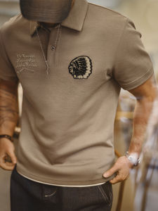 MADEN | American Retro Embroidered Polo Shirt Cotton Short Sleeve