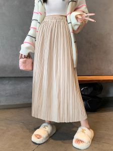 Váy Dài Xếp Ly Cạp Cao Thường Ngày Cho Nữ Dáng Chữ a Mùa Thu Dài Vừa Phải Màu Trơn Váy Dài Đến Giữa Bắp Chân Cho Dáng Người Quả Lê