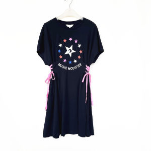 Pull Series Genuine Goods Cute round Neck Short Sleeve Loose Drawstring 92% Cotton Tight Waist T-shirt Skirt Dress Summer 700b3028