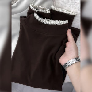 Elegant French Designed Lace Insert High Neck Long Sleeve Knitwear