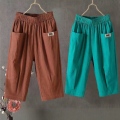 QIAOXIZI | Summer Lightweight Cotton Linen Casual Loose Pants for Women with Elastic Waist. 