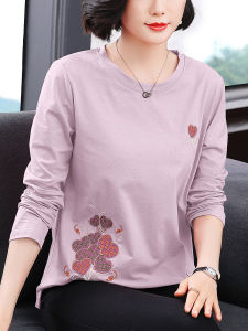 Moms Spring Fashion 2025 New Pure Cotton Long Sleeve T-Shirt Womens Mid-Aged Anti-Aging Base Shirt Outerwear Top