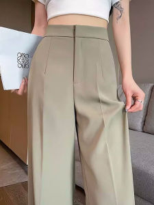 High-Waist Ice Silk Wide-Leg Pants for Women Summer Thin Section Casual Trousers with Zipper Small Size Drag Tail Slim Fit