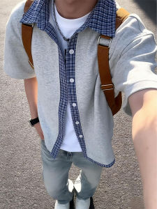 LIUBU | Two-tone Illusion Short Sleeve Plaid Shirt