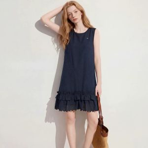 Sleeveless Round Neck Blue Slimming Summer Dress