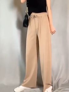 READY STOCK Ice Silk Fabric Wide leg pants|casual pants|Korean style high waist straight loose pants|seluar perempuan culottes pants